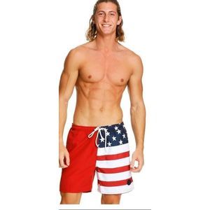 NEW Surfmentality Men's Shorts Surf Swim Beach XXL American Flag Beach Wear NWT